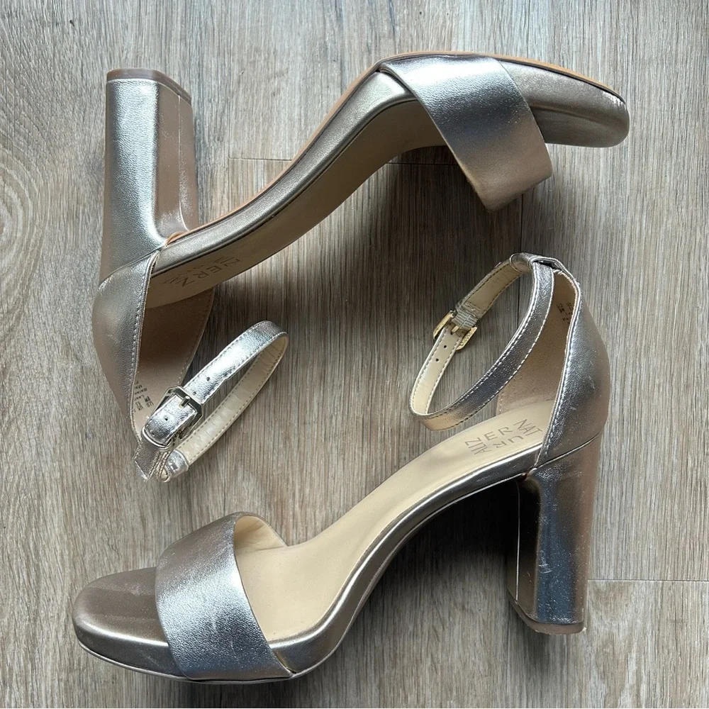 Naturalizer Women's Joy Ankle Strap Heeled Dress Sandal in Light Bronze- 9 WIDE - Picture 3 of 7